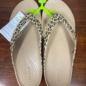 Crocs Kadee II Size 10W Leopard Print Flip Flop Sandals Cheetah